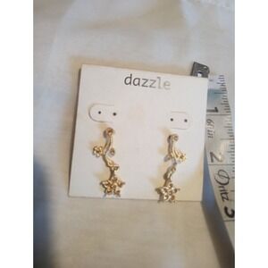 Dazzle Gold Tone Floral Vine Drop Earrings Amber Rhinestone Flower Dangle New